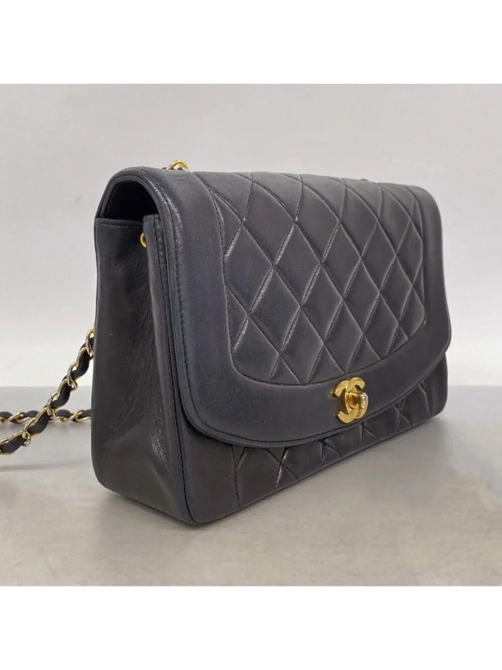 Chanel Shoulder Bag Diana Lambskin Black Gold